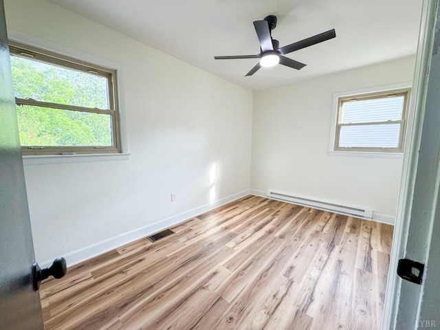 1033 8th St, Altavista, VA 24517 - unfurnished room with a baseboard radiator, wood finished floors, and a ceiling fan
