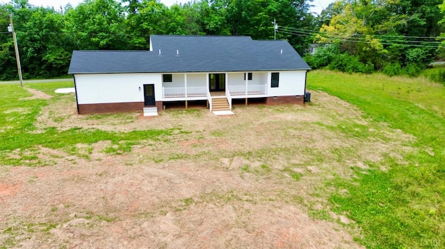 601 Mockingbird Ln, Gladstone, VA 24553 - back of house featuring a lawn, a wooden deck, crawl space, and roof with shingles