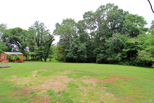 1538 Redfields Rd, Appomattox, VA 24522 - view of green lawn with a shed and view of wooded area