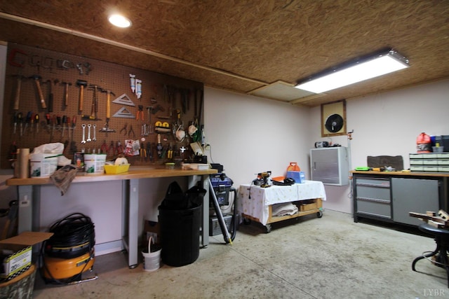 1538 Redfields Rd, Appomattox, VA 24522 - misc room featuring a workshop area, concrete floors, and recessed lighting