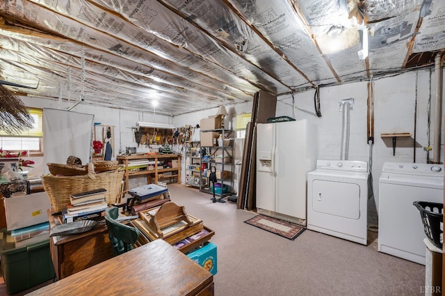 313 Robin Dr, Lynchburg, VA 24502 - below grade area with white fridge with ice dispenser and washing machine and dryer