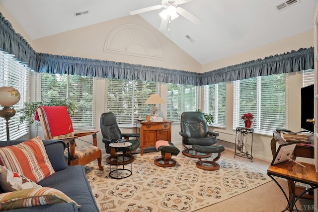 158 Salisbury Cir, Lynchburg, VA 24502 - office area featuring a ceiling fan and high vaulted ceiling