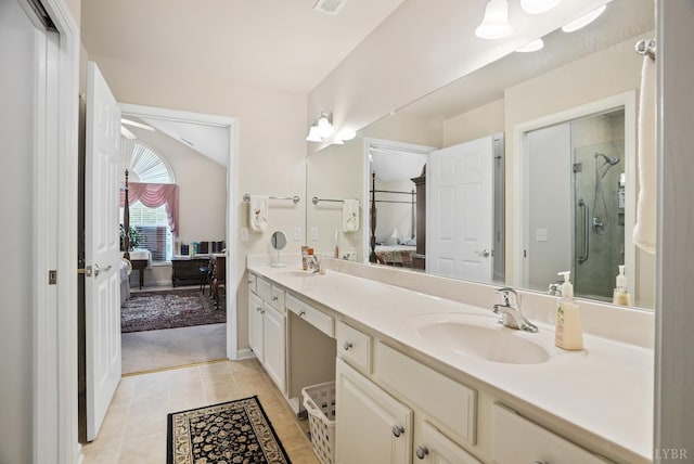 158 Salisbury Cir, Lynchburg, VA 24502 - ensuite bathroom featuring double vanity, a stall shower, and tile patterned floors