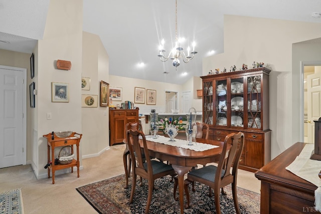158 Salisbury Cir, Lynchburg, VA 24502 - dining room featuring lofted ceiling, light carpet, and a chandelier