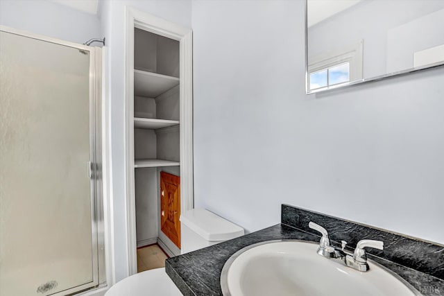581 Ben Annie Rd, Gretna, VA 24557 - full bathroom with a shower stall, vanity, and tile patterned flooring