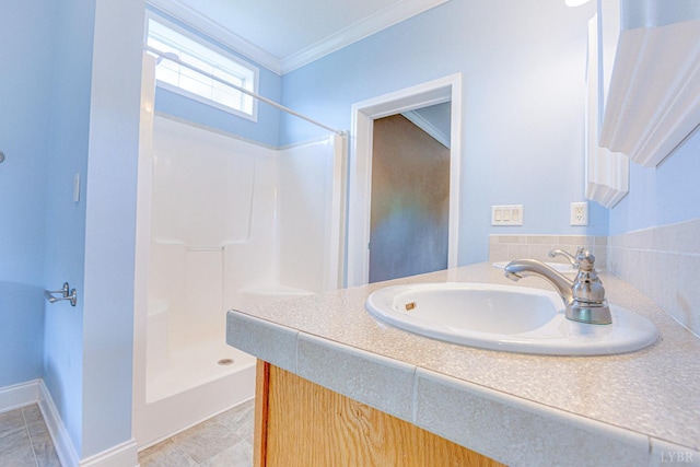 1121 Red Hill Rd, Big Island, VA 24526 - full bath featuring a walk in shower, ornamental molding, and vanity