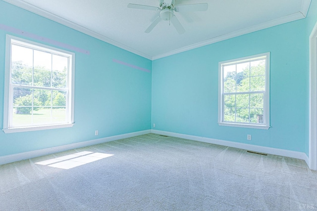 1121 Red Hill Rd, Big Island, VA 24526 - carpeted empty room featuring crown molding, plenty of natural light, and a ceiling fan
