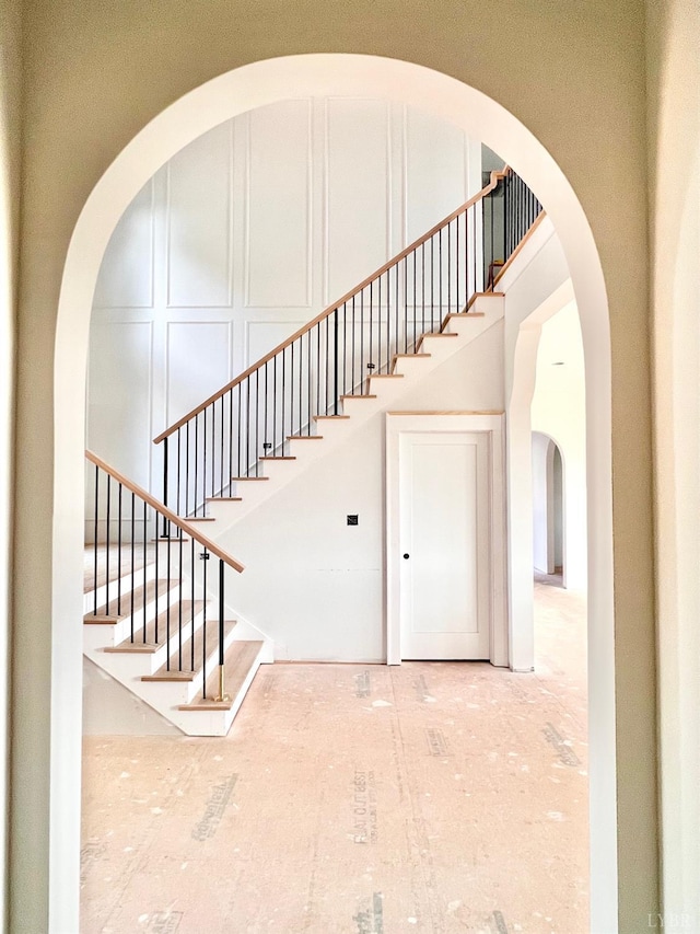 1608 Autumn Run Dr, Forest, VA 24551 - stairway with a towering ceiling and arched walkways