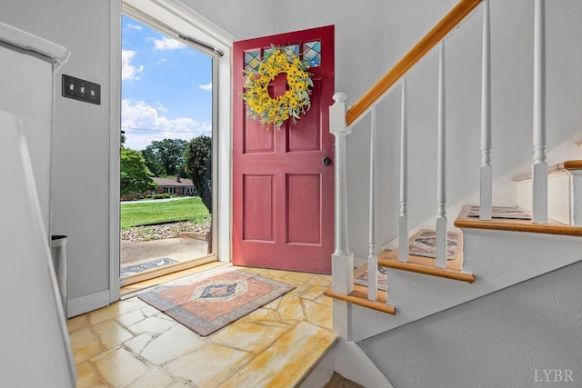 543 Dawnridge Dr, Lynchburg, VA 24502 - foyer entrance featuring stairs and stone tile floors