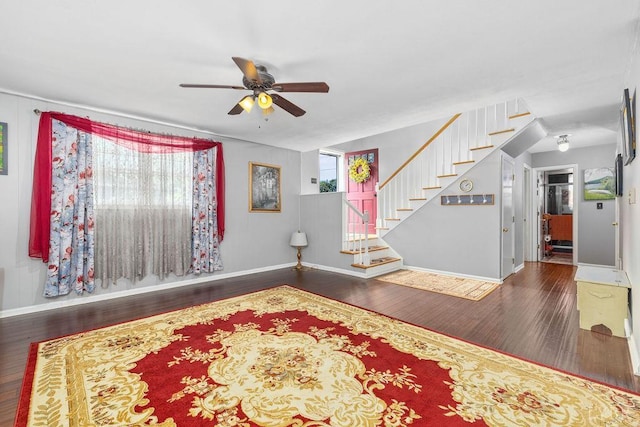 543 Dawnridge Dr, Lynchburg, VA 24502 - entryway featuring hardwood / wood-style flooring, a ceiling fan, and stairs