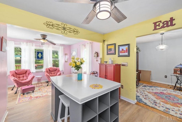 543 Dawnridge Dr, Lynchburg, VA 24502 - kitchen with ceiling fan, plenty of natural light, light wood-style flooring, and a kitchen island