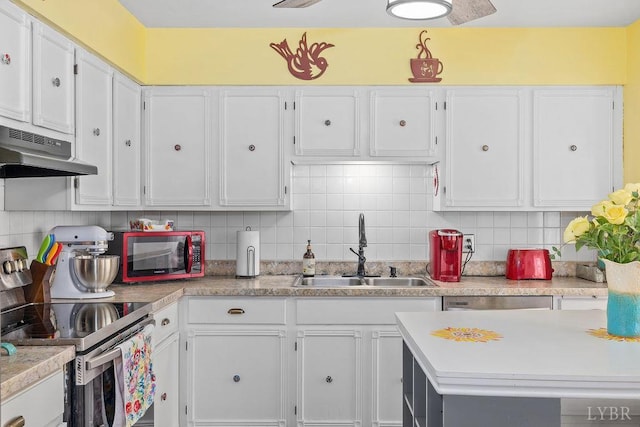 543 Dawnridge Dr, Lynchburg, VA 24502 - kitchen with electric range, under cabinet range hood, and white cabinets