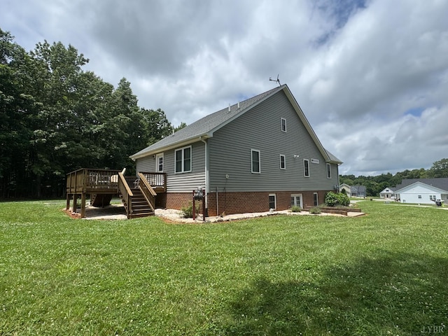 166 Dutch Ln, Appomattox, VA 24522 - rear view of house featuring a deck, a lawn, stairway, and a shingled roof