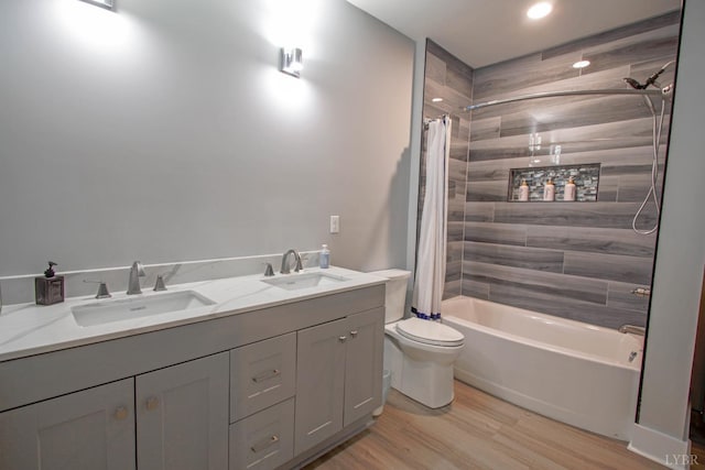 30 Patrick Ct, Madison Heights, VA 24572 - bathroom featuring shower / bath combo, wood finished floors, and double vanity