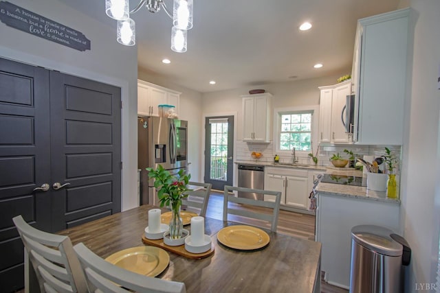 30 Patrick Ct, Madison Heights, VA 24572 - dining room with recessed lighting, dark wood-style flooring, and a chandelier