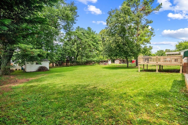1853 Rainbow Forest Dr, Lynchburg, VA 24502 - view of grassy yard with a wooden deck and a shed