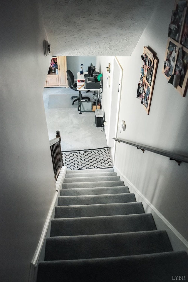 1769 Izaak Walton Rd, Madison Heights, VA 24572 - stairs featuring carpet flooring and a textured ceiling