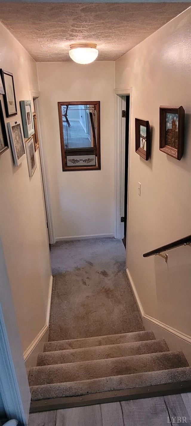 1769 Izaak Walton Rd, Madison Heights, VA 24572 - staircase with a textured ceiling and carpet