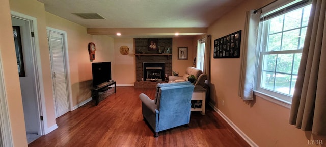 1769 Izaak Walton Rd, Madison Heights, VA 24572 - living room featuring wood finished floors, a brick fireplace, and plenty of natural light
