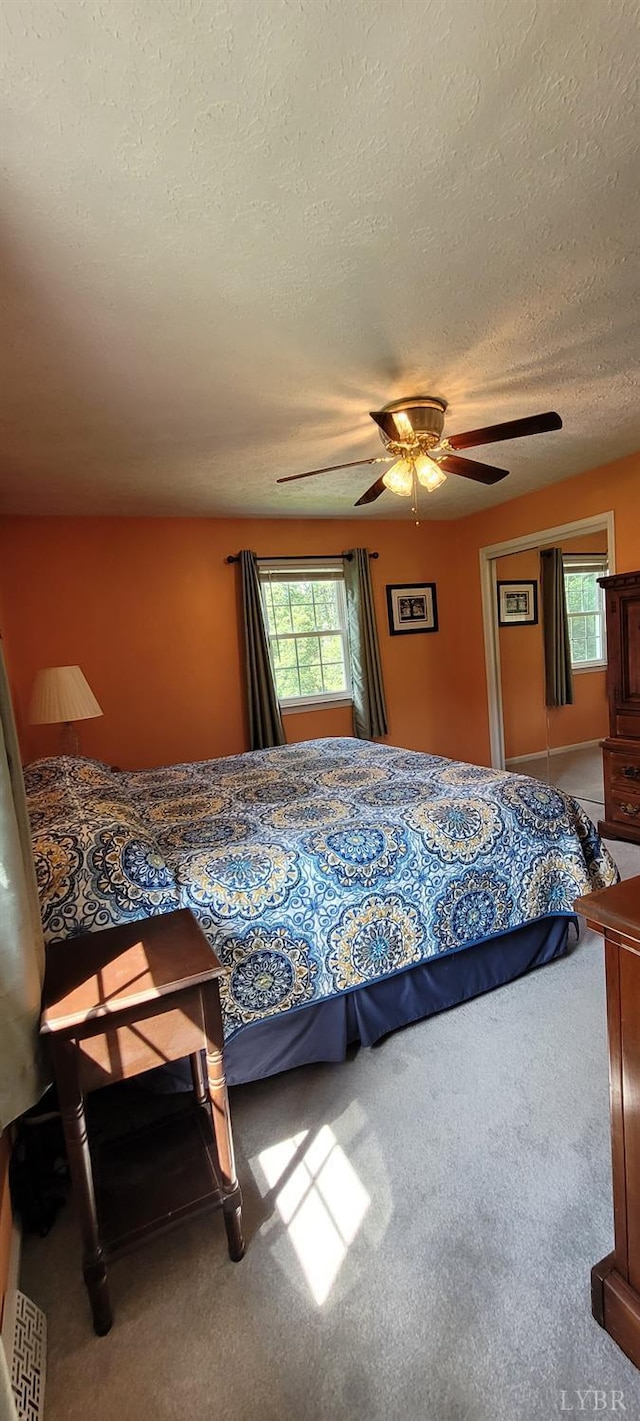 1769 Izaak Walton Rd, Madison Heights, VA 24572 - bedroom featuring a textured ceiling, carpet, and a ceiling fan