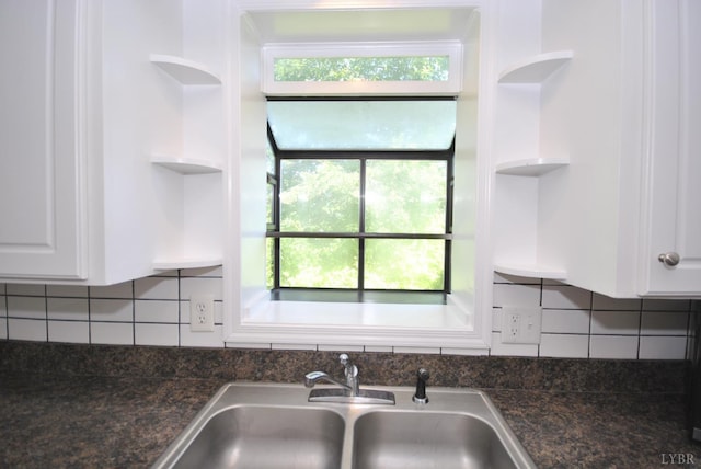 6120 Edgewood Ave, Lynchburg, VA 24502 - kitchen view of open shelves, white cabinetry, and decorative backsplash