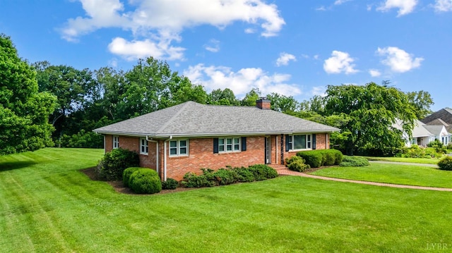 2833 Link Rd, Lynchburg, VA 24503 - ranch-style house with brick siding, a chimney, a front yard, and a shingled roof