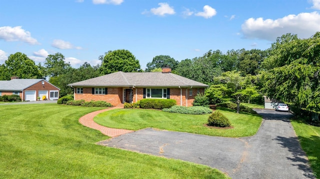 2833 Link Rd, Lynchburg, VA 24503 - ranch-style house with brick siding, a front yard, and a chimney