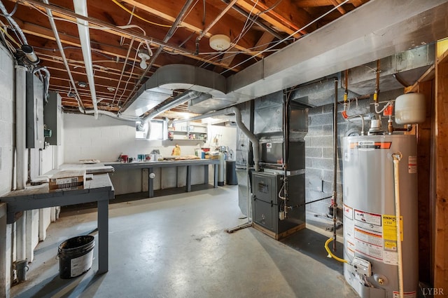 2833 Link Rd, Lynchburg, VA 24503 - below grade area with gas water heater, heating unit, and concrete block wall