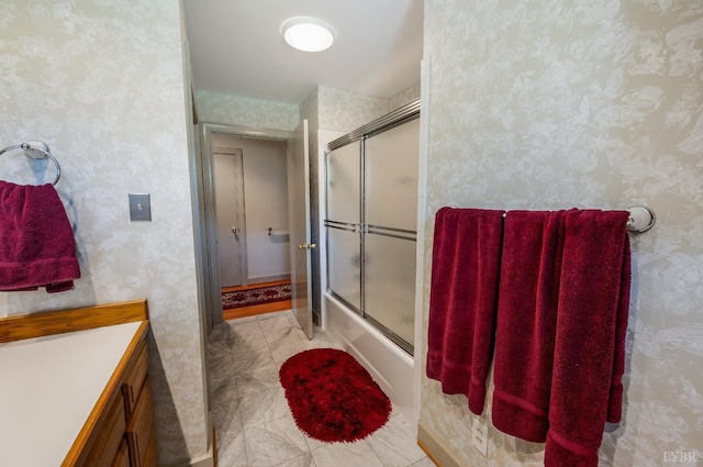 2833 Link Rd, Lynchburg, VA 24503 - full bathroom with wallpapered walls, bath / shower combo with glass door, and tile patterned flooring