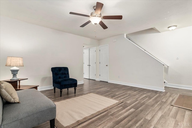 3600 Old Forest Rd Unit 107, Lynchburg, VA 24501 - sitting room with a ceiling fan, wood finished floors, and stairway