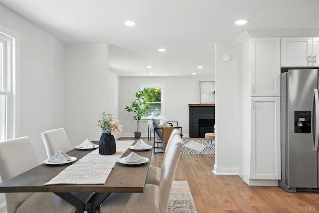 39 Lynview Dr, Lynchburg, VA 24502 - dining space featuring light wood-style flooring, recessed lighting, and a fireplace