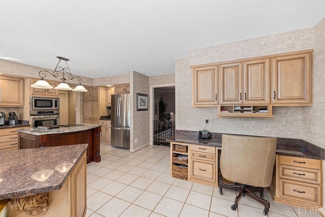 112 Haines Point Ter, Forest, VA 24551 - kitchen with stainless steel appliances, light tile patterned floors, built in desk, a kitchen island, and open shelves