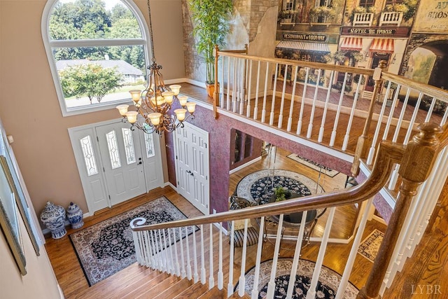 112 Haines Point Ter, Forest, VA 24551 - foyer entrance with a chandelier, wood finished floors, and a towering ceiling