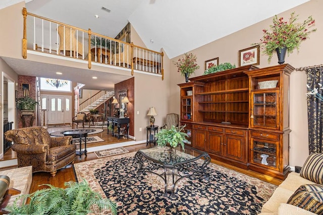 112 Haines Point Ter, Forest, VA 24551 - living area with wood finished floors, stairs, and a high ceiling
