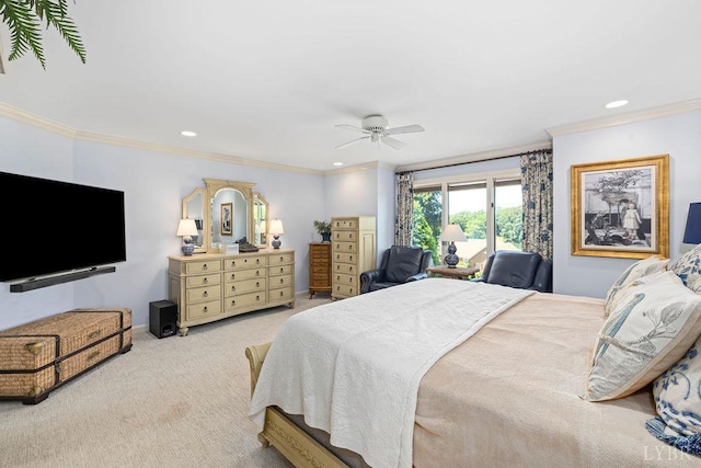 112 Haines Point Ter, Forest, VA 24551 - bedroom with ornamental molding, recessed lighting, access to outside, light carpet, and a ceiling fan
