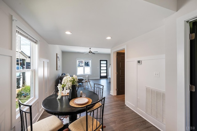 3043 Fulton St, Lynchburg, VA 24501 - dining room with recessed lighting, dark wood-style flooring, and a ceiling fan