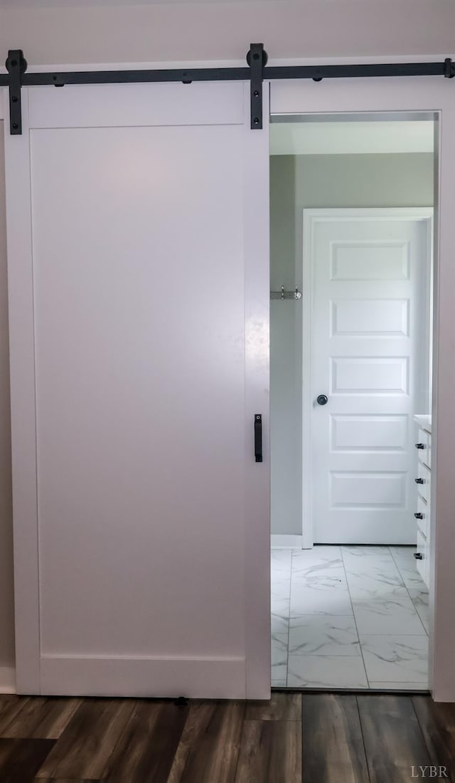863 Winfall Rd, Gladys, VA 24554 - corridor with a barn door and marble finish floors