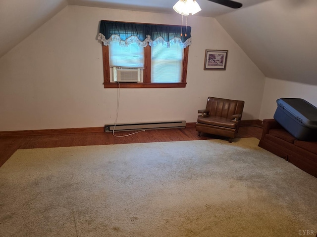 2224 Wildway Rd, Appomattox, VA 24522 - additional living space featuring a baseboard heating unit, cooling unit, lofted ceiling, a ceiling fan, and carpet flooring
