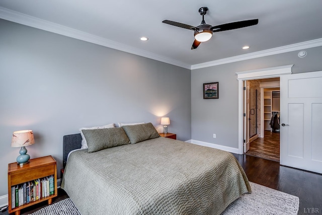 1659 Helmsdale Dr, Forest, VA 24551 - bedroom with ornamental molding, dark wood-style flooring, recessed lighting, a spacious closet, and ceiling fan