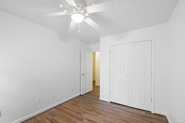 2398 Azalea Garden Rd, Norfolk, VA 23513 - unfurnished bedroom with dark wood finished floors, a closet, and ceiling fan