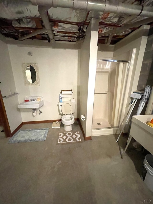 1102 Smith St, Bedford, VA 24523 - bathroom featuring a shower stall and concrete floors