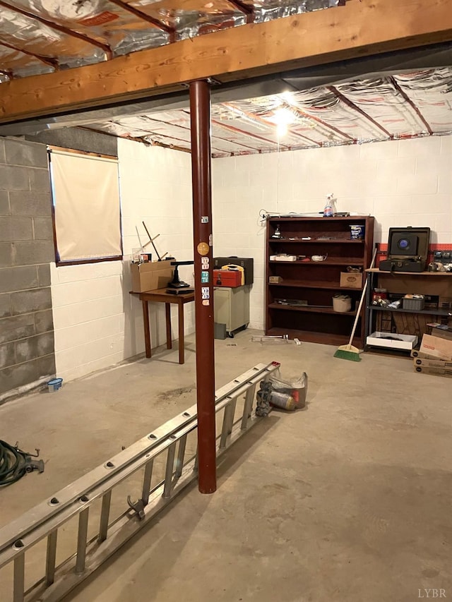 1102 Smith St, Bedford, VA 24523 - unfinished below grade area with concrete block wall