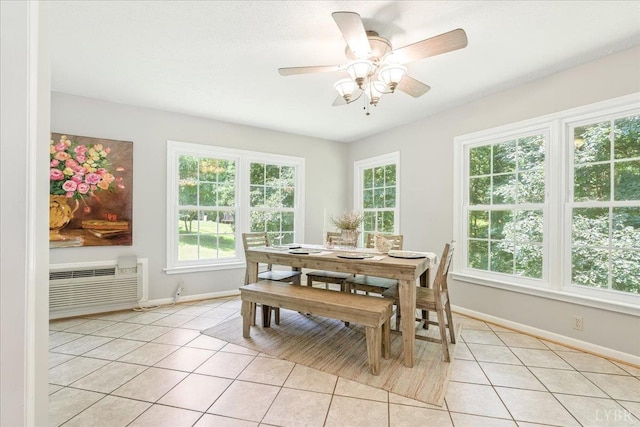 702 Kings Rd, Lynchburg, VA 24502 - dining room with light tile patterned floors, ceiling fan, and an AC wall unit