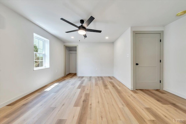 614 7th St, Lynchburg, VA 24504 - unfurnished bedroom with light wood finished floors, recessed lighting, a ceiling fan, and a closet