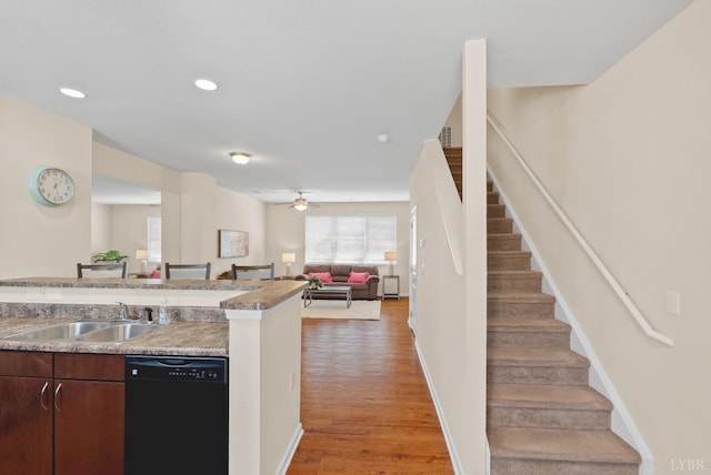 1600 Wards Fry Unit 506, Lynchburg, VA 24502 - kitchen with black dishwasher, light wood finished floors, ceiling fan, and recessed lighting