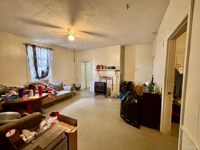1329 Campbell Ave, Lynchburg, VA 24501 - living room with a textured ceiling and a ceiling fan