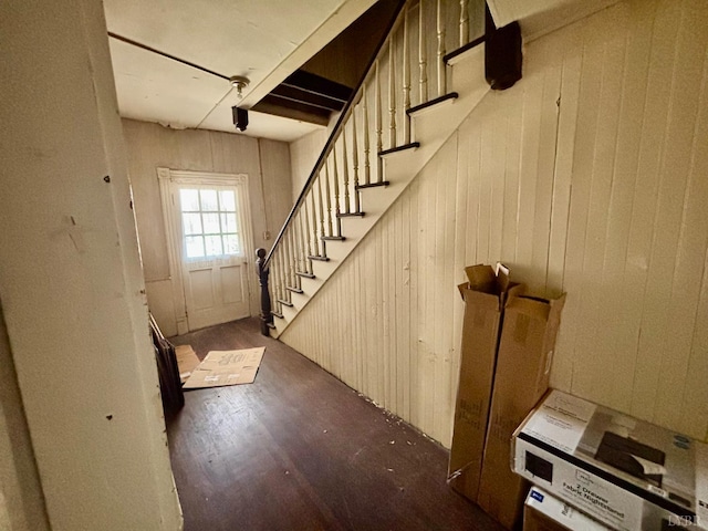 1329 Campbell Ave, Lynchburg, VA 24501 - entrance foyer featuring stairway, wood finished floors, and wooden walls