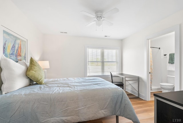 1600 Wards Fry Unit 1302, Lynchburg, VA 24502 - bedroom with light wood-style floors, a ceiling fan, and connected bathroom