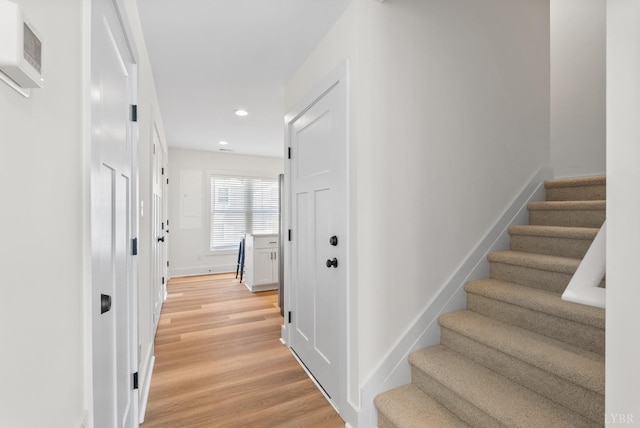 1600 Wards Fry Unit 1302, Lynchburg, VA 24502 - hallway featuring stairs, light wood-style flooring, and recessed lighting