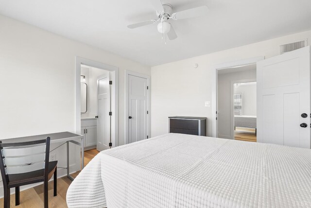 1600 Wards Fry Unit 1302, Lynchburg, VA 24502 - bedroom with light wood-type flooring, ensuite bath, and ceiling fan